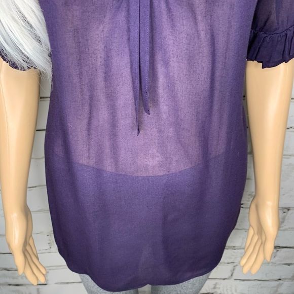 Anthro Odille Ruffle Neck Cuff Purple Tunic Top Size Small - Picture 4 of 11